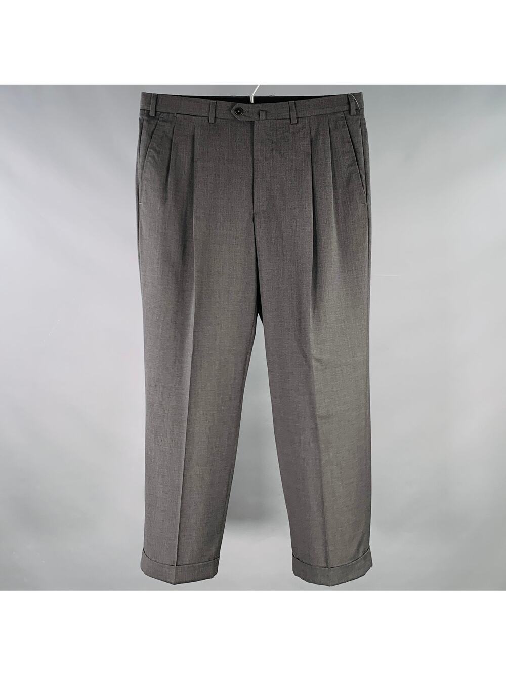 ERMENEGILDO ZEGNA Size 36 Grey Pleated Wool Cuffed Dress Pants